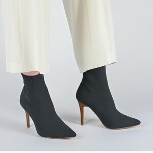 Journee Womens Milyna Black Knit Sock Booties 10 Pointed Stiletto Heels NIB
